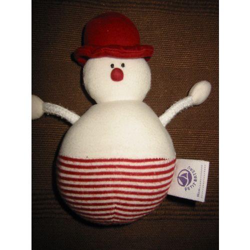 Bonhomme De Neige Doudou Petit Bateau Blanc Et Rouge Rayé De 14 Cms