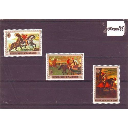 Rwanda 1970 : Le Cheval Dans La Peinture - Série De 3 Valeurs Neuves