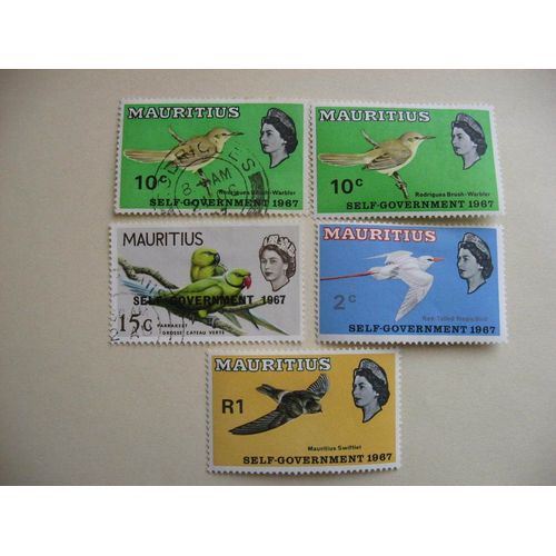 Maurice;5 Timbres;Oiseaux.
