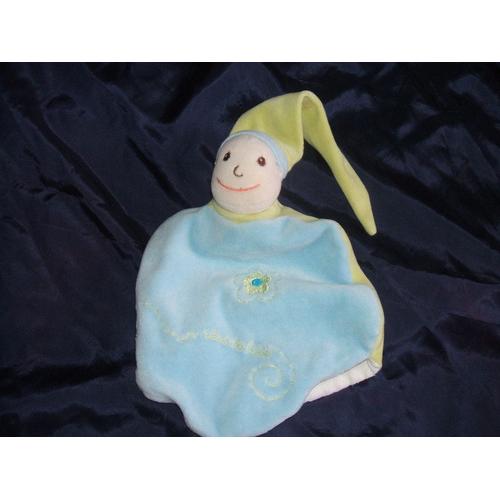 Un Reve De Bebe Peluche Doudou Poupée Lutin  Bleu Marionnette Bonnet Vert Cmp