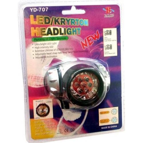 YD-707 - Lampe torche frontale 7 Leds - Inclinable - Bandeau elastique réglable