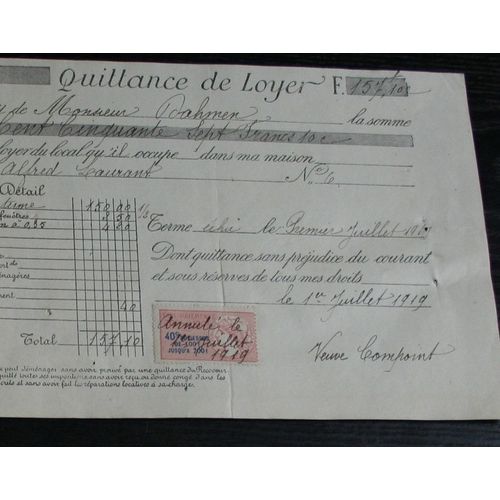 Timbre Taxe Paiement  20 C Pour 100 (Avec Inscription : 40 Au-Dessus De 100 Fr Jusqu'à 200) Sur Quittance, 1919