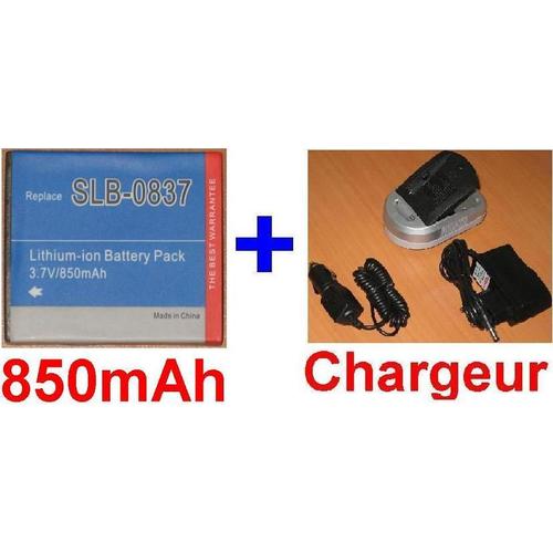 Chargeur + Batterie Samsung SLB-0837 SLB0837 SL-B0837  ***850mAh*** compatible Digimax i6 PMP L50 L60 L70 L80,  i70, i70S, L700, L700S, L73, NV3, NV5, NV7, NV20, NV15, NV10, NV8, L83T