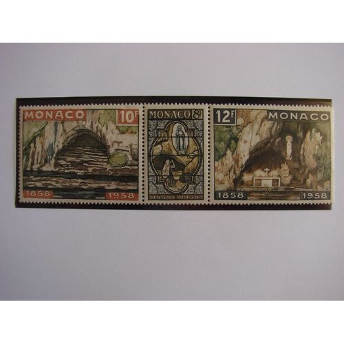 Timbre Monaco 3, En Une Seule Planche, La Grotte, Le Vitrail, Neuf Non Oblitérés