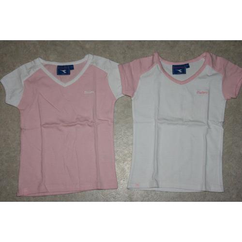 Lot De 2 T.Shirts Diadora 2-3 Ans Rose Et Blanc