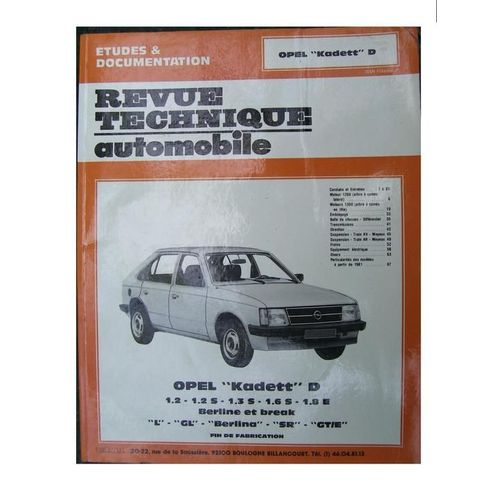 Revue Technique Automobile  N° 4053 : Opel Kadett  "D" Traction Avt  1,2 - 1,2s - 1,3s - 1,6s - 1,8e Berline Break  - L - Gl  - Berlina -  Sr -  Gt/E