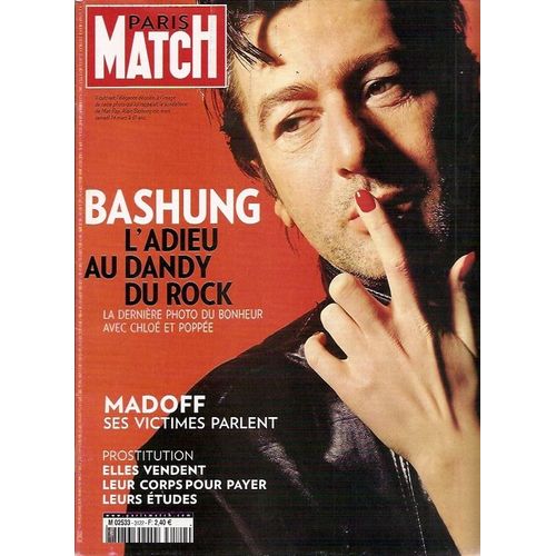 Paris Match Du 19 Mars 2009  N° 3122 : Alain Bashung (Couv+10p) Isabelle Adjani (1p) Julien Clerc (1p) Catherine Deneuve (4p) Flavie Flament (4p) Julia Roberts (4p)