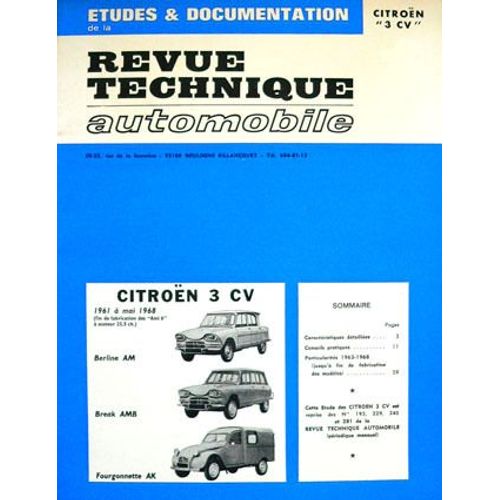 Revue Technique Automobile  N° 193 : Citroen 3 Cv Berline Am Break Fourgonnette Ak