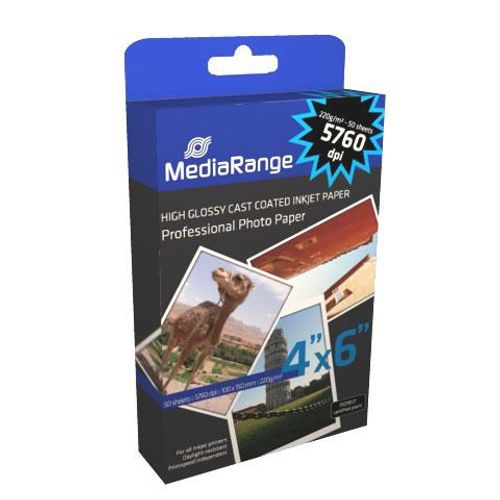 MediaRange - Papier photo brillant - 10 x 15 cm - 220g/m² - 5760dpi - Pack de 50 feuilles