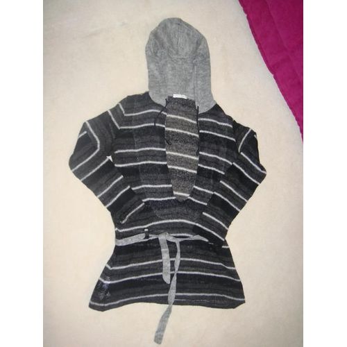 Pull Capuche Rayé Gris Promod