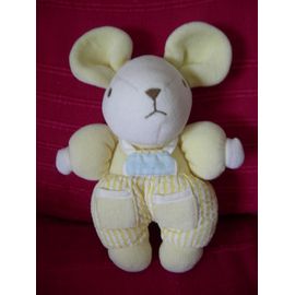 Souris Jaune Et Blanche A Grelot Nounours 23 Cm