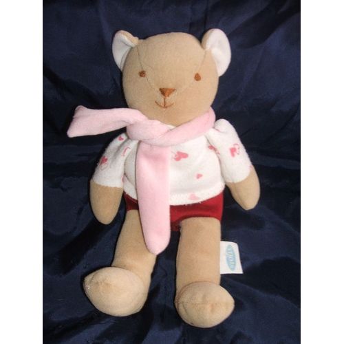 Stolle Peluche Doudou Ours Oursonne Marron Beige Blanc Coeur Rose Rouge Bordeaux Echarpe Nounours Fille 24 Cm