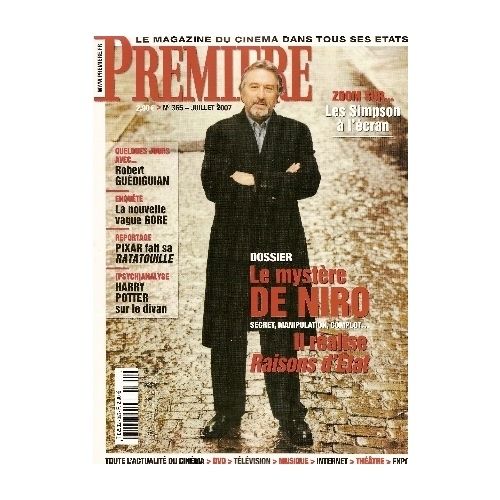 Premiere  N° 365 : De Niro / Ratatouille / Harry Potter / Sienna Miller / Les Simpson / Enquete Gore / Grand Corps Malade / Robert Guediguian/ Supplement Palmares Erotique