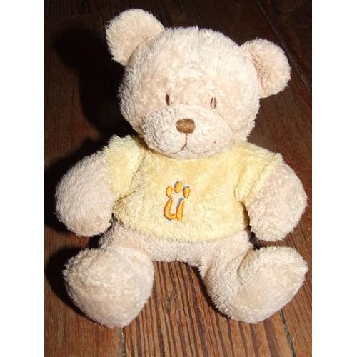 Ours Ourson Doudou Plushies Collection By Lombok Peluche Nicotoy Beige Marron Pull Tee Shirt Jaune 17 Cms