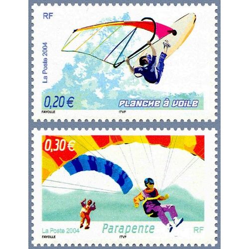 France 2004, Très Beaux Timbres Neufs** Luxe Yvert 3693 3697 Collection Jeunesse - Les Sports De Glisse, La Planche À Voile Et Le Parapente.