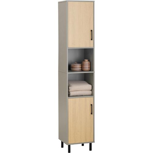 Sobuy Meuble Colonne De Salle De Bain, Armoire Haute, Meuble Salle De Bain Colonne Rangement Placard Avec 2 Portes Étagères Réglables, 2 Niches Ouvertes, 31,5x 31,5 X 162,5 Cm, Bzr131-Ng