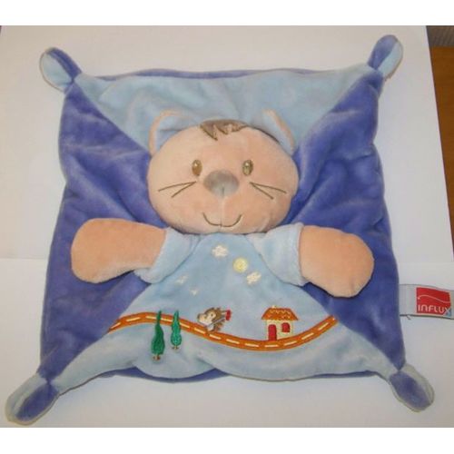 Influx Doudou Chat Plat Carré Bleu