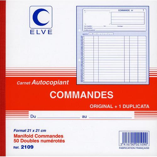 Carnet De Bon De Commande 21x21 Cm Dupli 50 Feuillets En 2 Exemplaires Numérotés