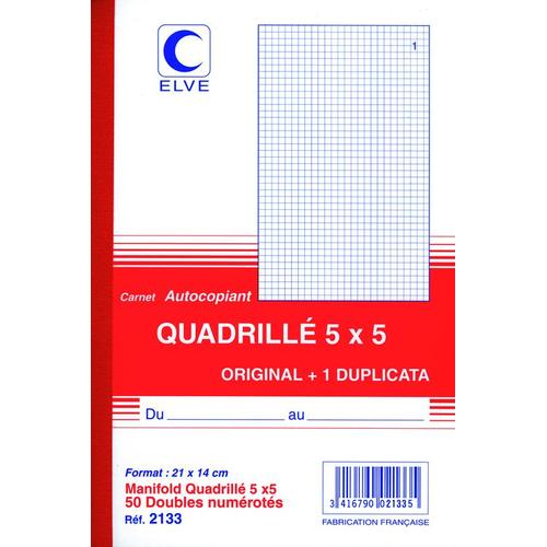 Manifold Autocopiant Quadrillé 5x5 210x140 Mm - Carnet De 50 Feuillets