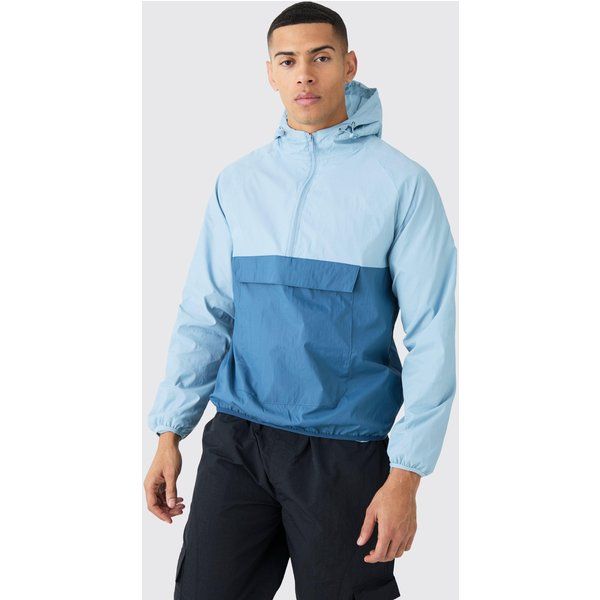 Half Zip Colour Block Hooded Cagoule Homme - Bleu - M, Bleu