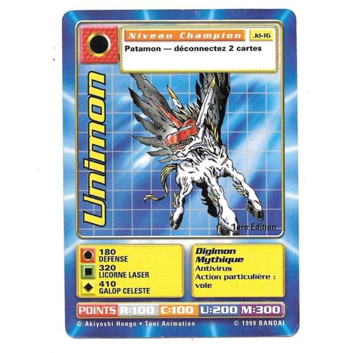 Carte Digimon Unimon Jd-16 [Premiere Edition 1] Vf - Bandai 1999