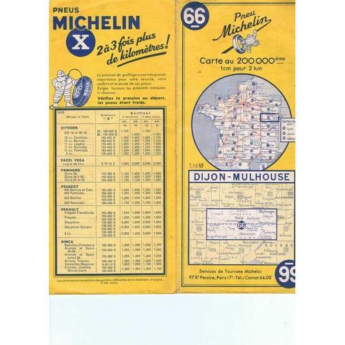 Carte Routière Michelin N°66 Dijon-Mulhouse (1959)
