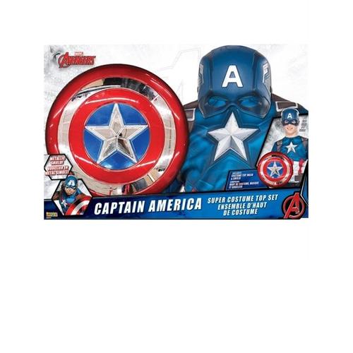 Marvel Captain America Medium Costume Top Set With Shield And Mask