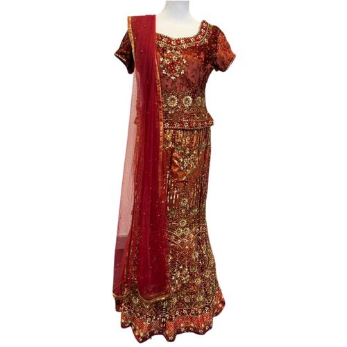 Sari Indien Lehenga Bollywood Bordeaux Rashida - Taille 38/40 Robe Indienne