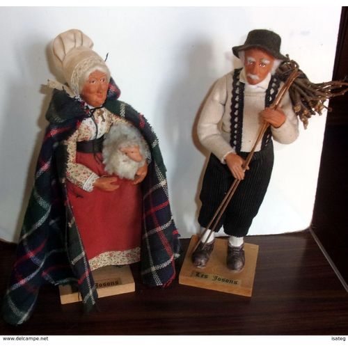 Ancien Couple De Santons De Provence Signés Les Josons - Berger Et Bergère