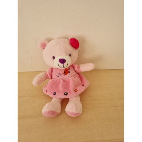 Doudou Ours Rose Oiseau Pommette