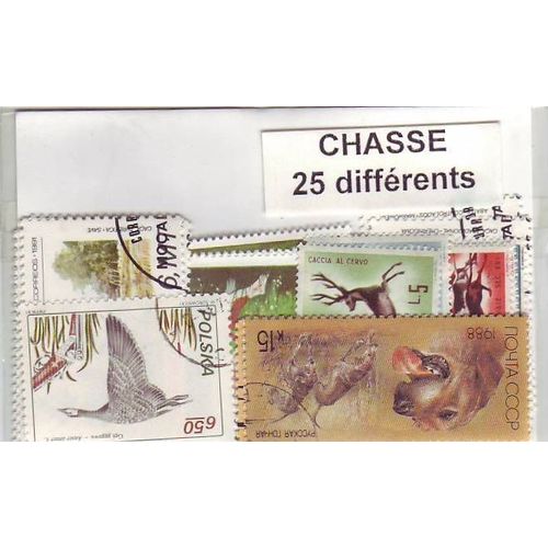 Chasse - Lot De 25 Timbres Differents - Divers Pays Du Monde