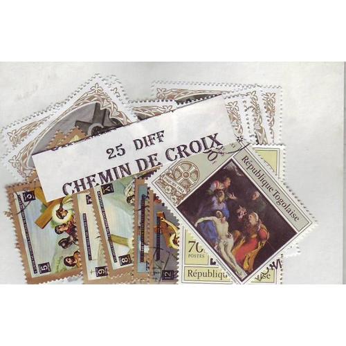 Chemin De Croix - Lot De 25 Timbres Differents - Divers Pays Du Monde