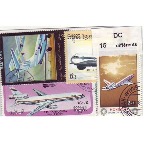 Avions Dc - Lot De 15 Timbres Differents - Divers Pays Du Monde