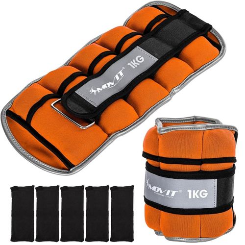 Movit® Set De 2 Manchettes De Poids En Néoprène Avec Réflecteurs, Poids Réglables, 2x 1,0 Kg, Choix De Couleurs, Orange