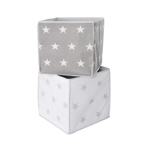 Boîte De Rangement Enfant Roba Little Stars - Gris/Étoiles Blanches - Toile 34x34x34cm