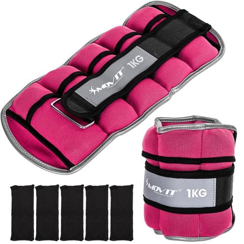 Movit® Set De 2 Manchettes De Poids En Néoprène Avec Réflecteurs, Poids Réglables, 2x 1,0 Kg, Choix De Couleurs, Rose