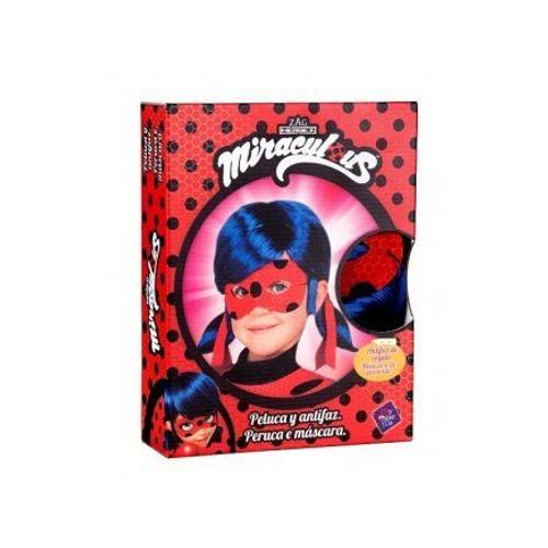 Miraculous - Coffret Perruque Et Masque Ladybug, Taille Enfant - Super Heros Fille - Set Accessoires Deguisement + Carte
