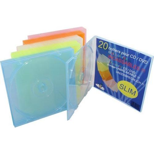 MediaRange Retail-Pack CD-Soft-Slimcase Color (5x4) - Boîtier plastique mince pour stockage CD - capacité : 1 CD - blanc, bleu, jaune, orange, rose (pack de 20)