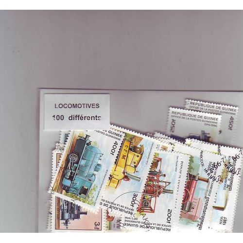 Locomotives - Lot De 100 Timbres Differents Du Monde Entier