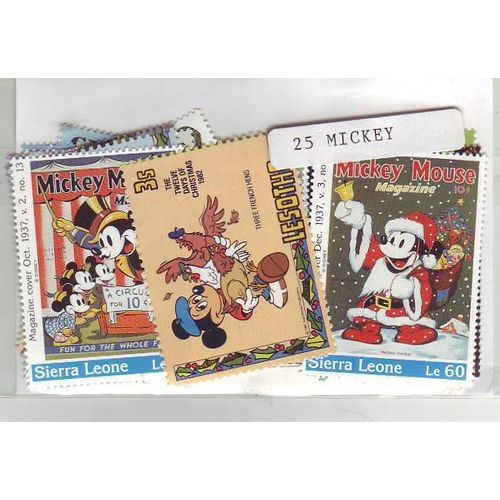 Mickey - Lot De 25 Timbres Differents Du Monde Entier