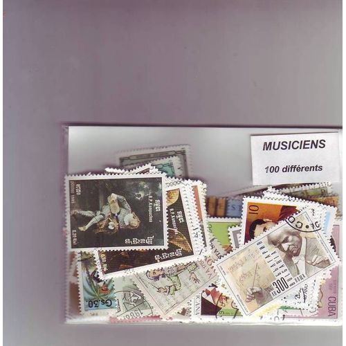 Musiciens - Lot De 100 Timbres Differents Du Monde Entier