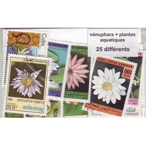 Nenuphars + Plantes Aquatiques - Lot De 25 Timbres Differents Du Monde Entier