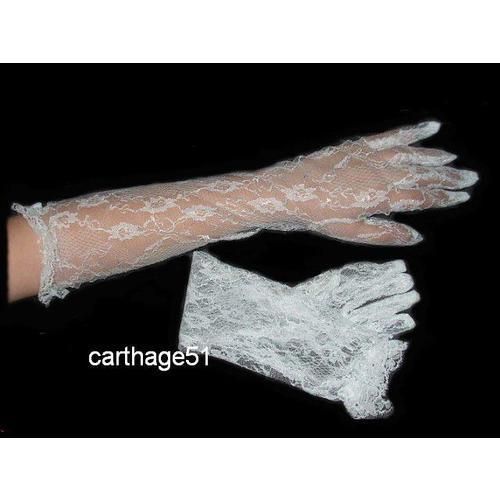 Gants Longs De Ceremonie Mariage Soirée En Dentelle - Blanc - Noir - Ecru - Rouge