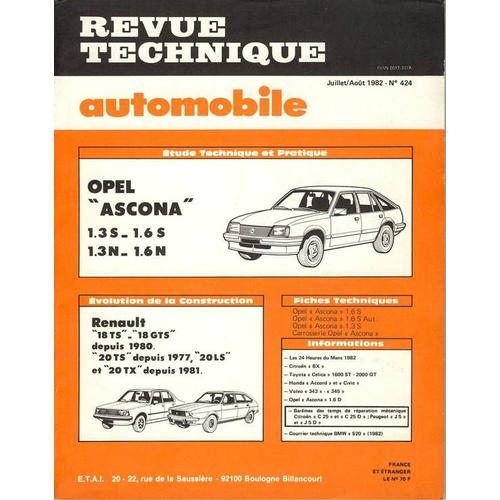 Revue Technique Automobile  N° 424 : Opel Ascona 1.3/1.6 S 1.3/1.6n N°424