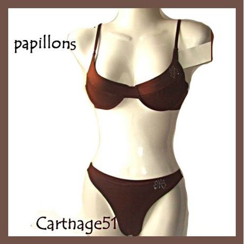 Maillot De Bain Femme Bikini Sexy Balconnet - Papillon Strass - Choco - Noir - Blanc M, L Ou Xl