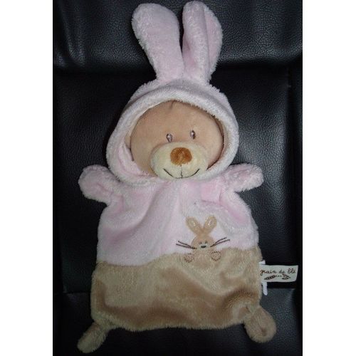 Doudou Ours Déguisé En Lapin Grain De Blé Rose Et Beige