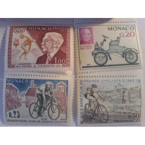Monaco - 4 Sportifs 632 : Ford - 633 634 :50è Tour De France (2) - 635 Pierre De Coubertin -