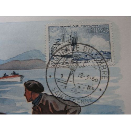 France - Carte + Timbre Oblitere 1er Jour Journee Du Timbre 1960 Pose D Un Cable Sous Marin