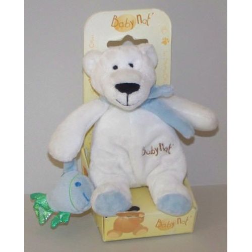 Baby Nat - Peluche Doudou Ours - Ourson Blanc Tenant Un Poisson