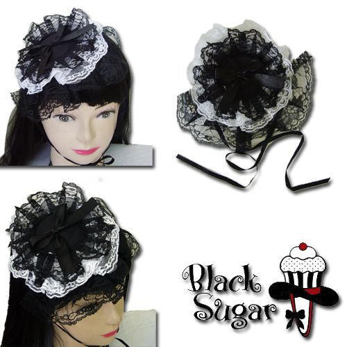 Serre Tête Noeud Papillon Dentelle Noir Modèle Japonais Lolita